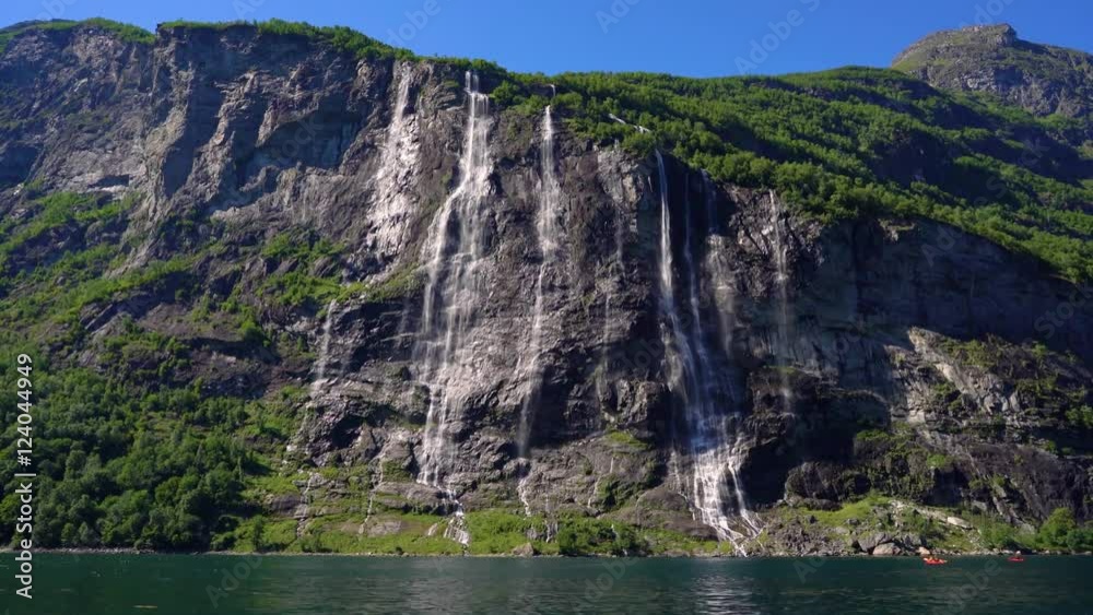 Geiranger fjord, waterfall Seven Sisters. Beautiful Nature Norway natural landscape. Geiranger fjord, waterfall Seven Sisters. Beautiful Nature Norway natural landscape.