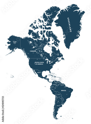 North and South America high detailed vector political map