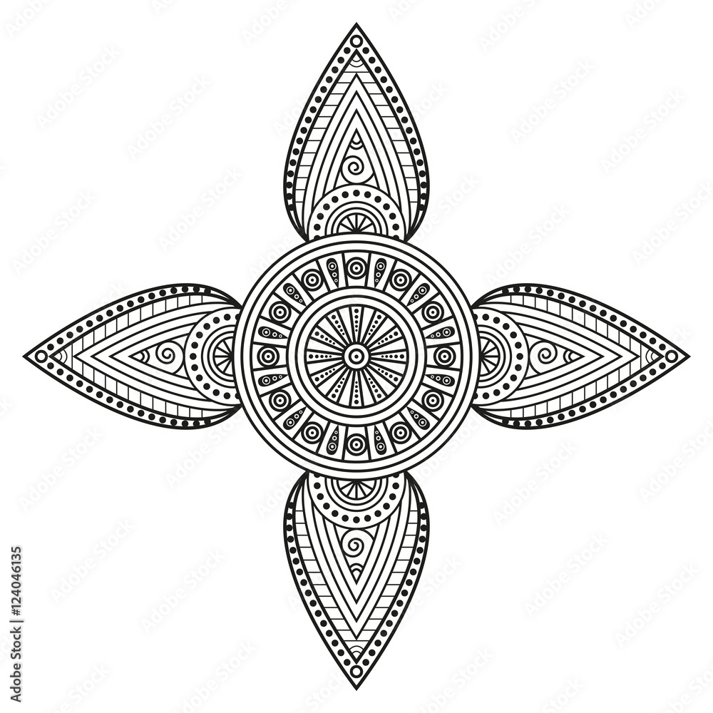 Oriental mandala print. Vector illustration for coloring book pages, mandala tattoos, mural art