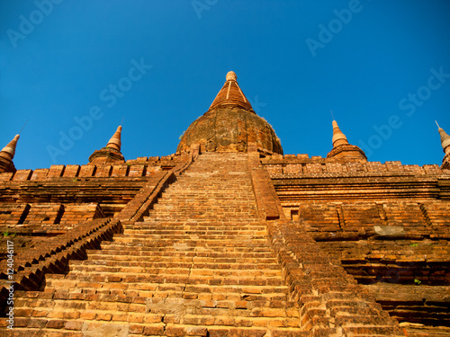 Front view of an ancient pagoda in Bagan