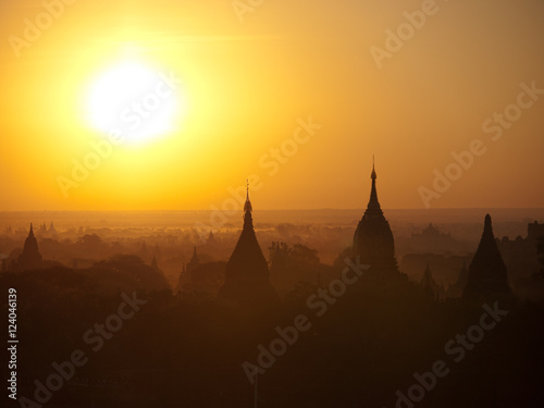 Panorama of Bagan pagodas valley shot at sunrise © ivanmateev