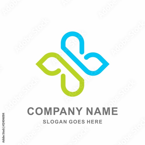 Medical Pharmacy Geometric Cross Herbal Leaf Outline Vector Logo Design Template 