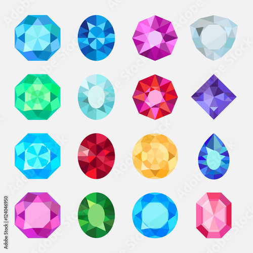 Gems isolated on white background. Vector jewels or precious diamonds gem set