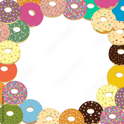 donuts of different flavors on white background and space for text