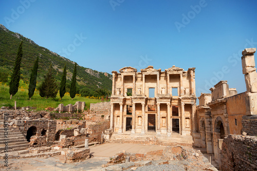 Library of Celsus in Ephesus, Turkey. Wide angle view