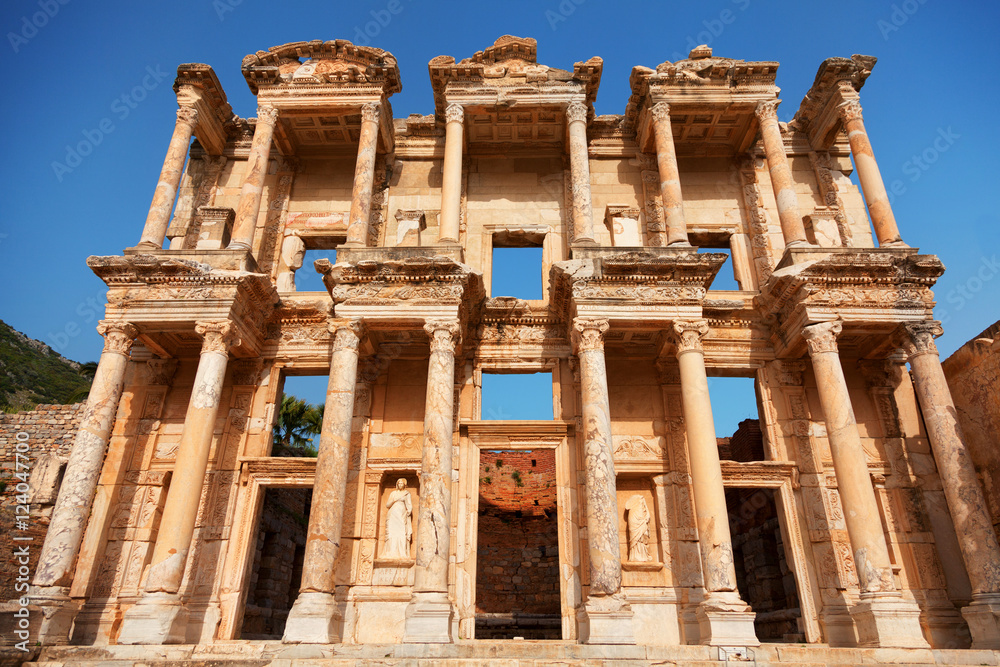 Library of Celsus in Ephesus, Turkey. Detail on architecture.