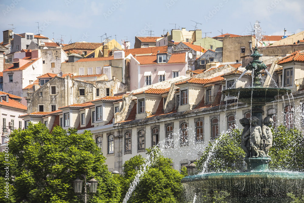 View on old town houses in Lisbon, Portugal