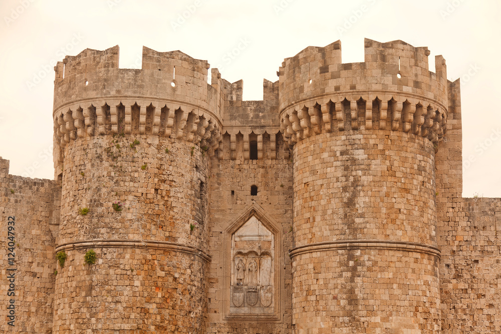 Detail of the fortress in the old town of Rhodes island, Greece