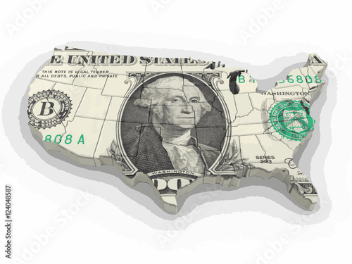 Map of USA with dollar. Image with clipping path.