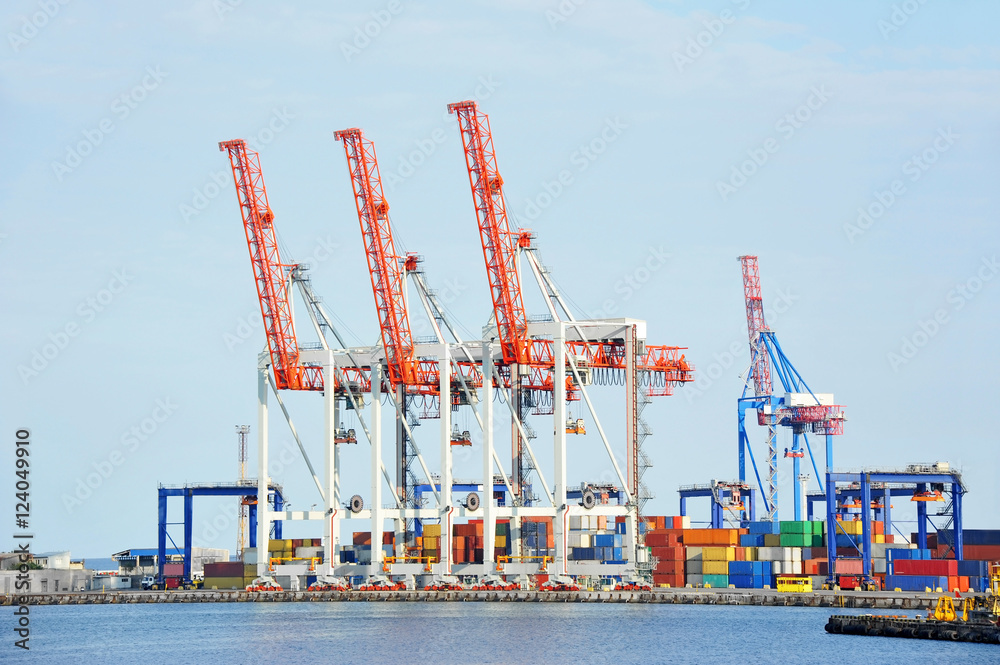 Fototapeta premium Port cargo crane and container