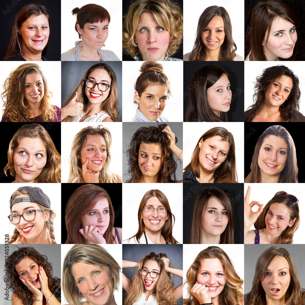 collage di visi di donna con diverse espressioni collage di visi di donna con diverse espressioni