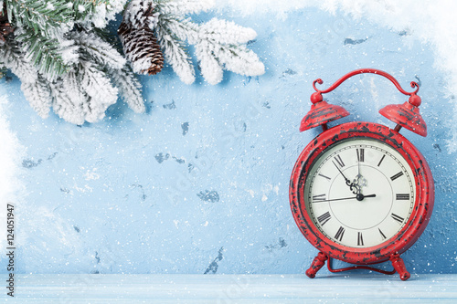 Christmas alarm clock and snow fir tree