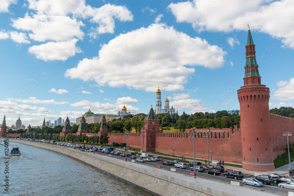 Kremlin and embankment of the Moscow river in Sunny day