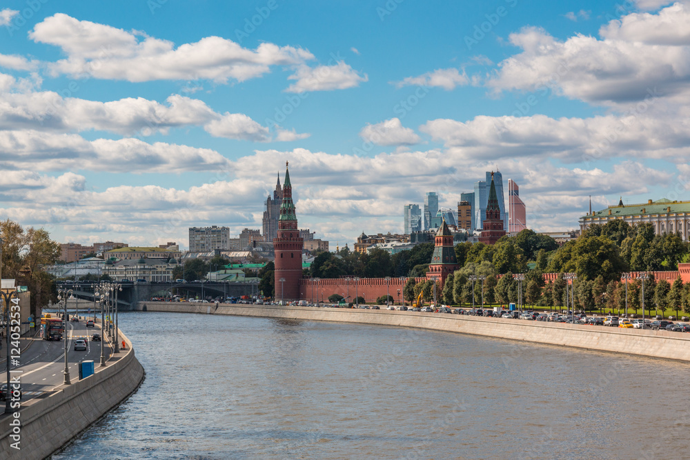 Kremlin and embankment of the Moscow river in Sunny day