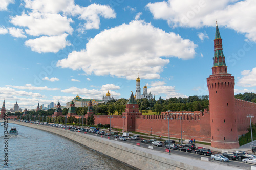 Kremlin and embankment of the Moscow river in Sunny day