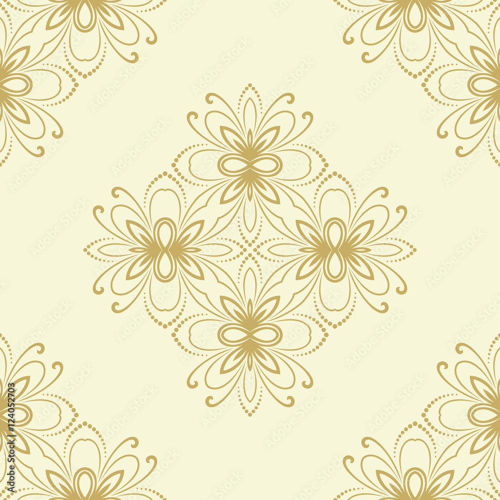 Floral vector golden ornament. Seamless abstract classic pattern with flowers