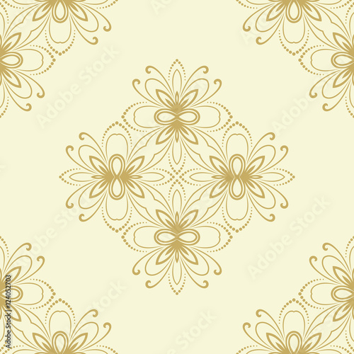 Floral vector golden ornament. Seamless abstract classic pattern with flowers