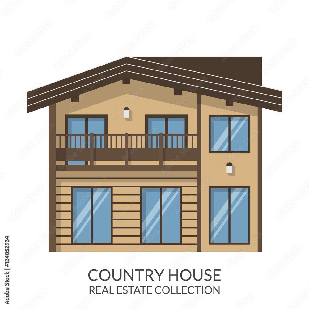 Country house, real estate sign in flat style. Vector illustration.