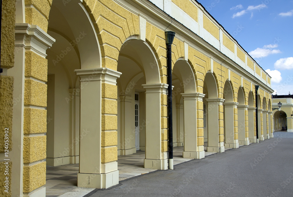 Curved arch  wall of palace in  Vienna