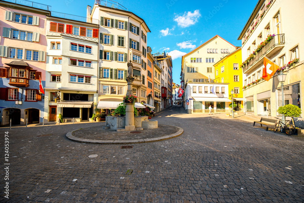 Street view in the old town of Zurich city in Switzerland