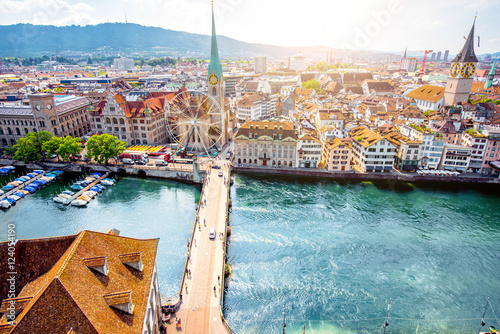 Fotografie Aerial panoramic cityscape view on the old town of Zurich city in Switzerland