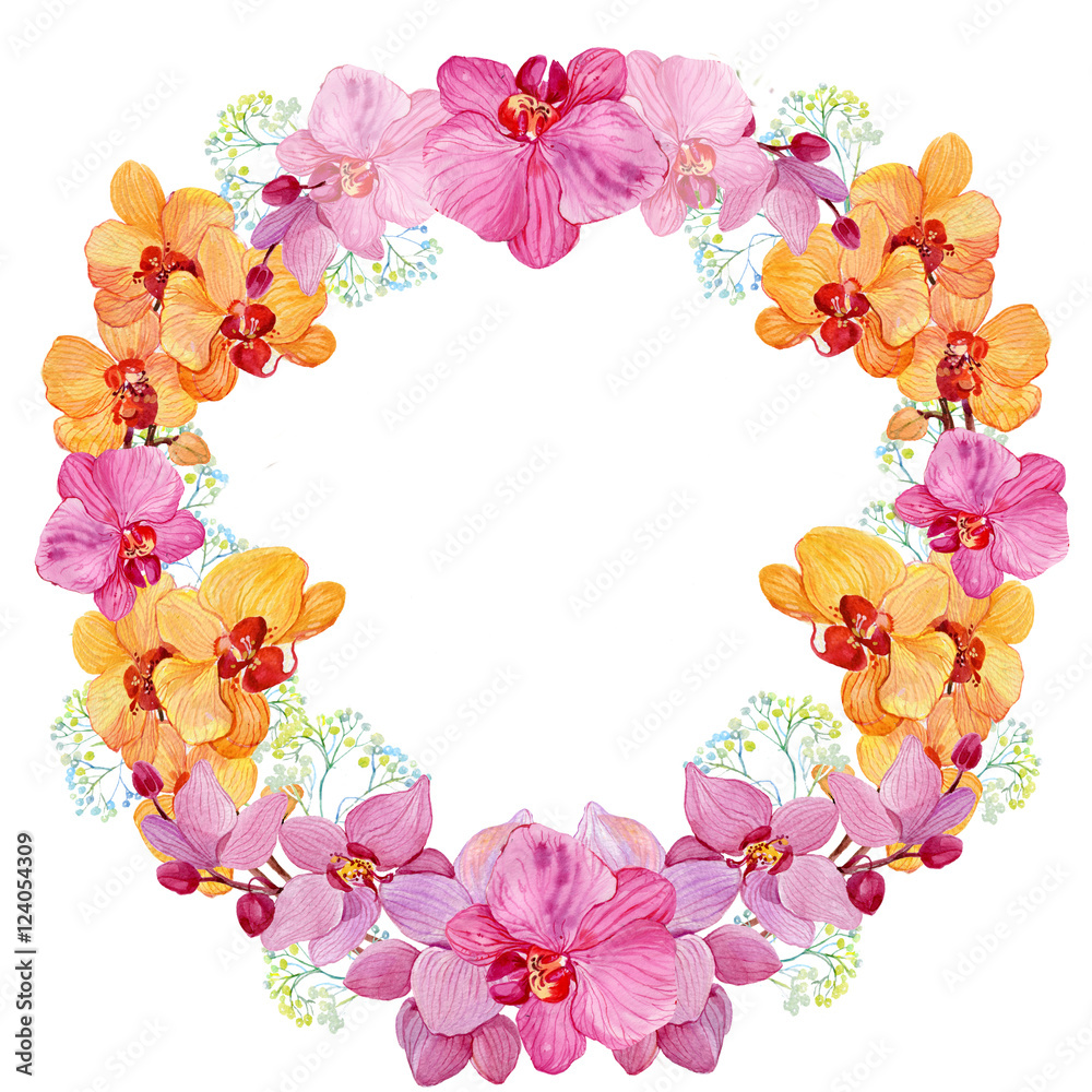 Orchid,watercolor,design,wreath