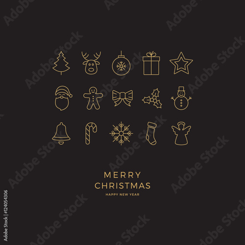 black gold merry christmas minimal icon card