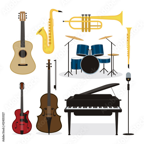 Jazz Music Instruments Objects Set  Design Element Symbol and Icons Vector