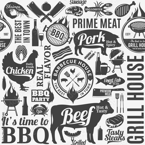 Typographic vector barbecue seamless pattern or background