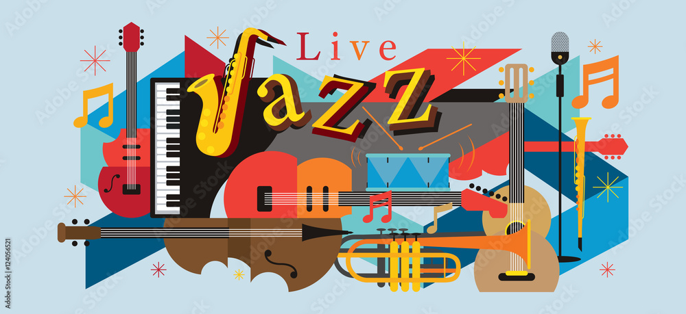 Fototapeta premium Jazz Music Instruments Background, Festival, Event, Live, Concert