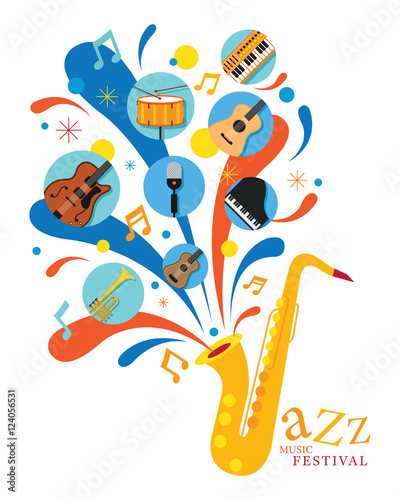 Jazz Music Instruments, Saxophone with Icons, Festival, Event, Live, Concert