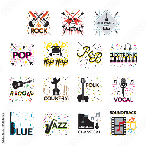 Music Genres Signs and Symbols, Vector Illustration, Design Element