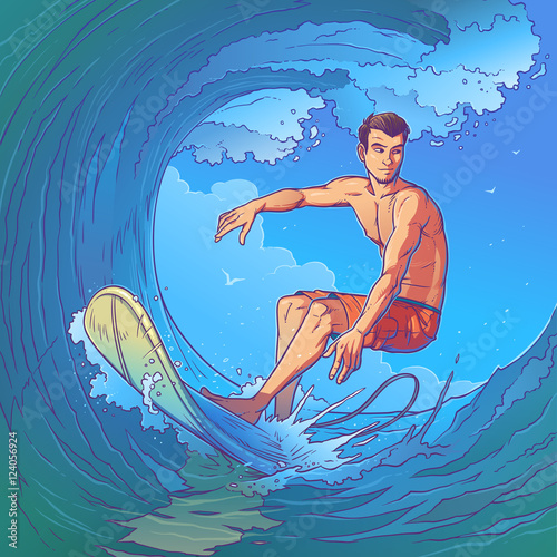 Vector illustration of a surfer