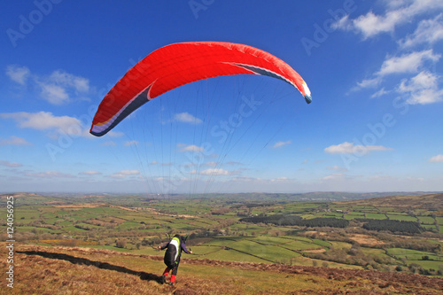 Paraglider launching on Dartmoor
