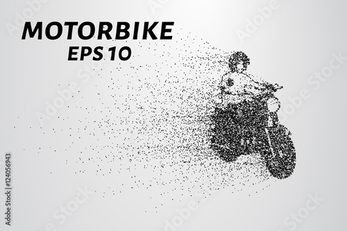 Motorcycle of the particles. The motorbike breaks down into small molecules. Vector illustration