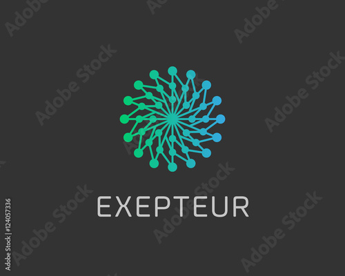 Abstract structure logo design template. Geometric dot hub swirl flower sign. Circle science medicine logotype. Universal energy tech planet star atom app vector icon