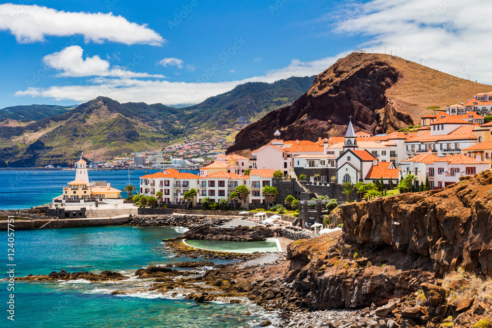 beautiful view of a small town Canical on the eastern coast of Madeira island, Portugal