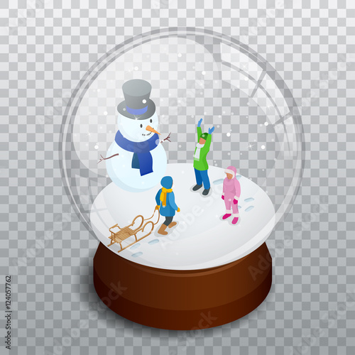 Isometric Merry christmas transparent glass ball