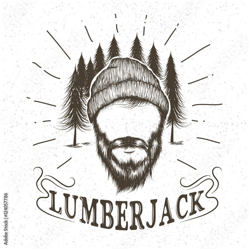 Face of lumberjack with beard and hat