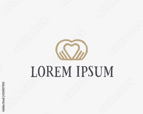 Heart hands vector logotype. Spa beauty salon massage logo icon design. Charity medical sign symbol.