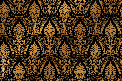 Vector luxury baroque black golden seamless wallpaper pattern