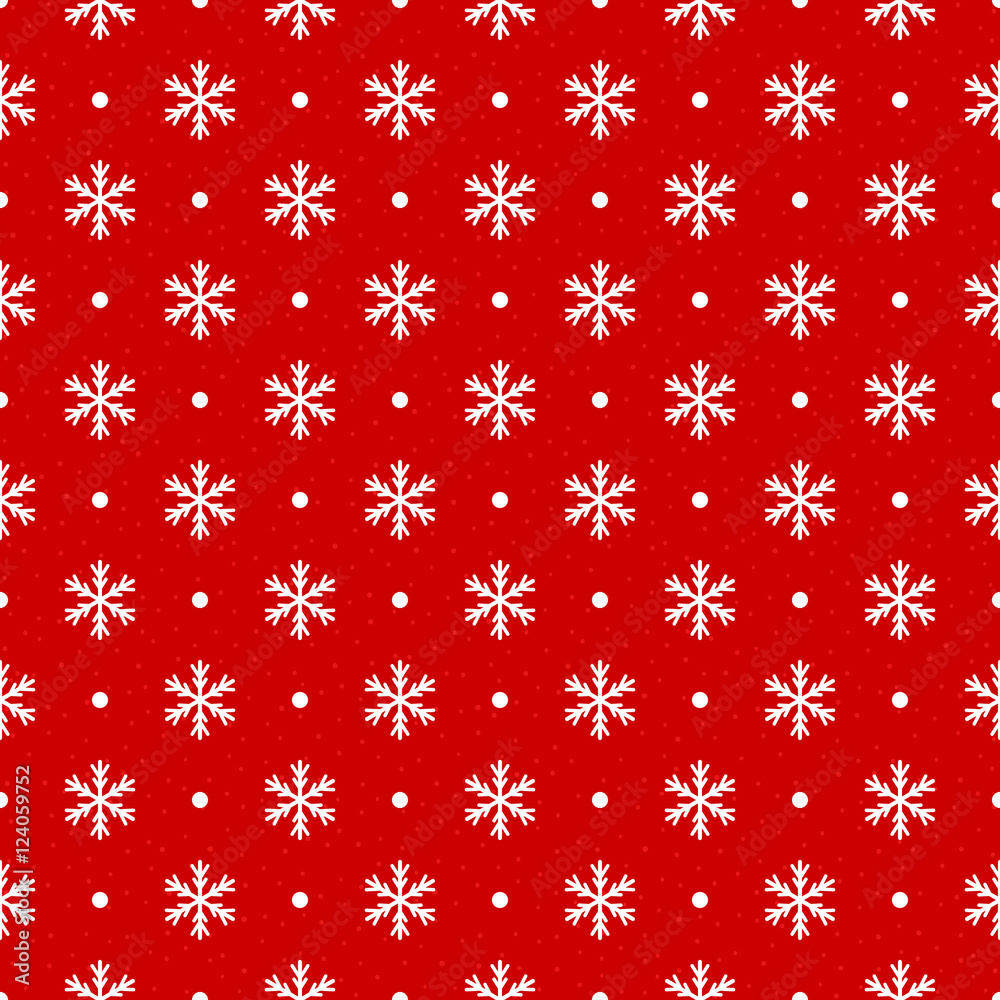 Red seamless xmas pattern with snowflake and dots. Red seamless xmas pattern with snowflake and dots.