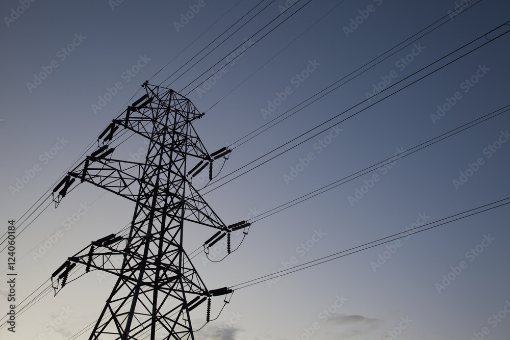 Power Transmission Lines At Dusk; Beaumont, Alberta, Canada Power Transmission Lines At Dusk; Beaumont, Alberta, Canada