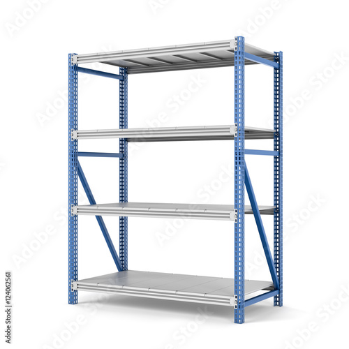 Rendering of metal rack with four shelves, isolated on a white background photo