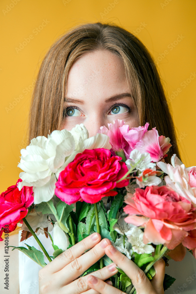 Beautiful and sexy face of woman with flowers Beautiful and sexy face of woman with flowers