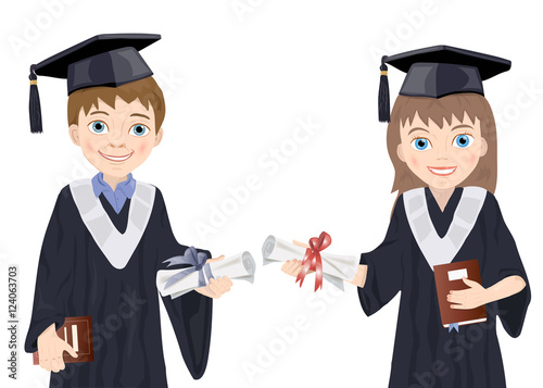 Schoolboy and schoolgirl in Graduate Costumes