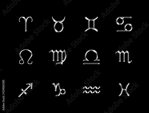 Silver signs of the zodiac.3D rendering