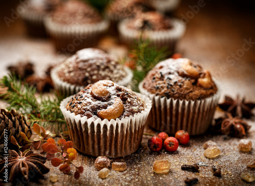 Christmas chocolate walnut muffins