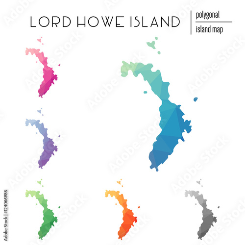 Set of vector polygonal Lord Howe Island maps filled with a bright gradient of low poly art. Multicolored island outline in geometric style for your infographics.