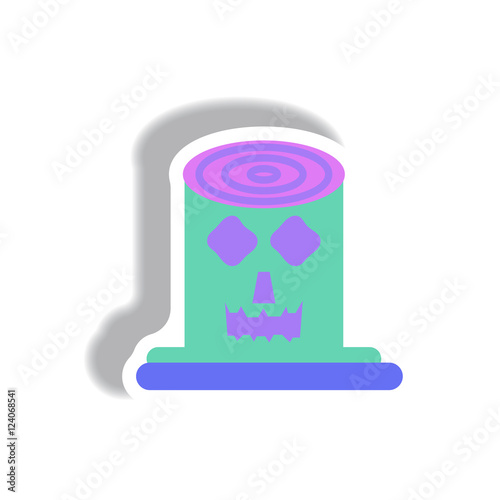 Vector illustration paper sticker Halloween icon Spooky tree trunk stump